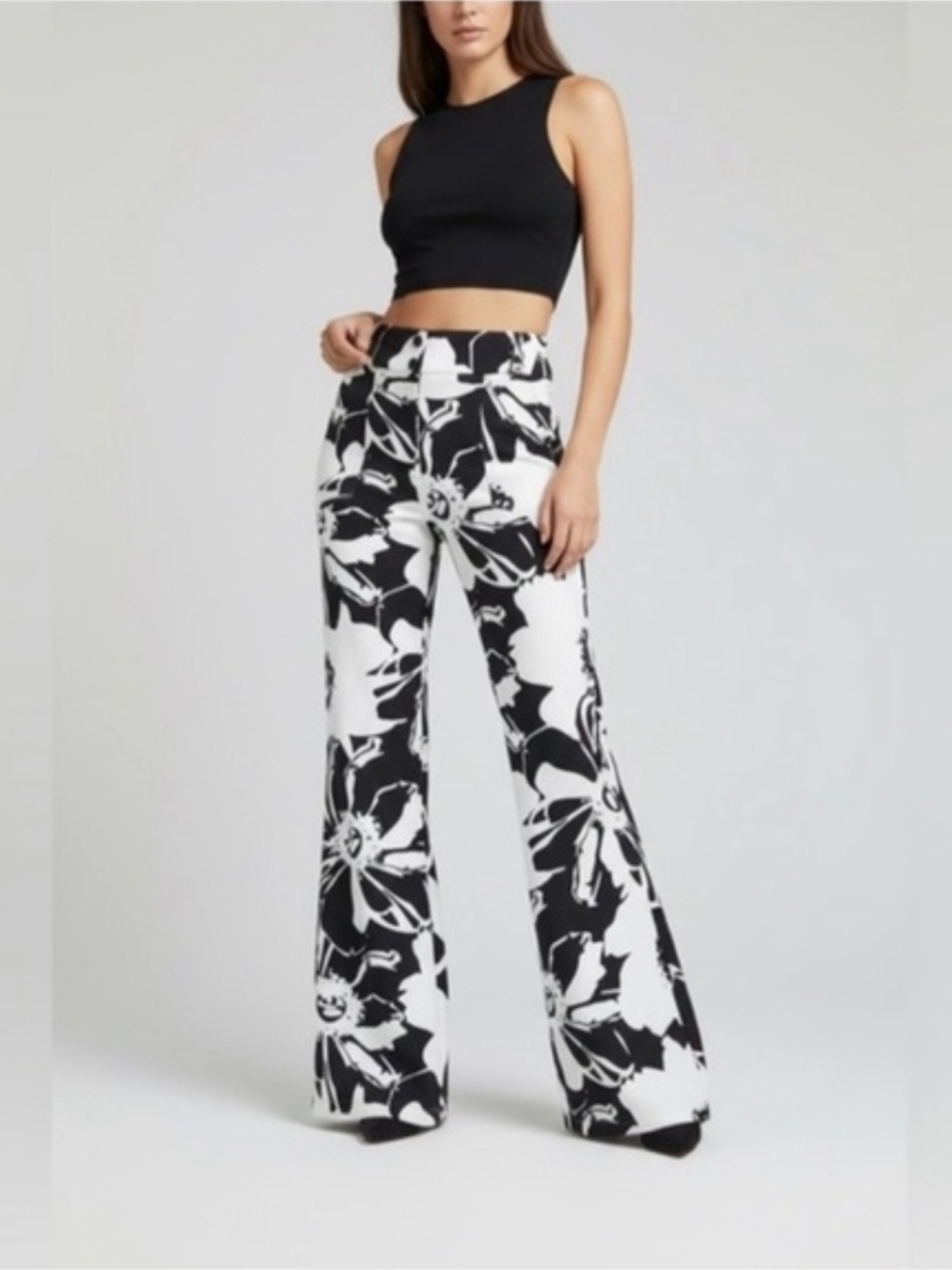 NWT LuLaRoe Emery Black and White Wide Leg Floral Pants Sz 2XL